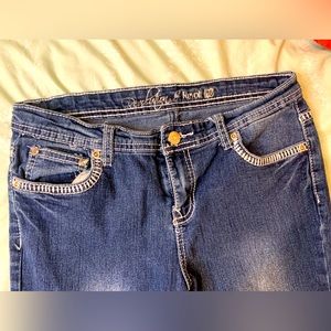 Revolution medium rise jeans, size 16, embellished butterfly pocket detailing